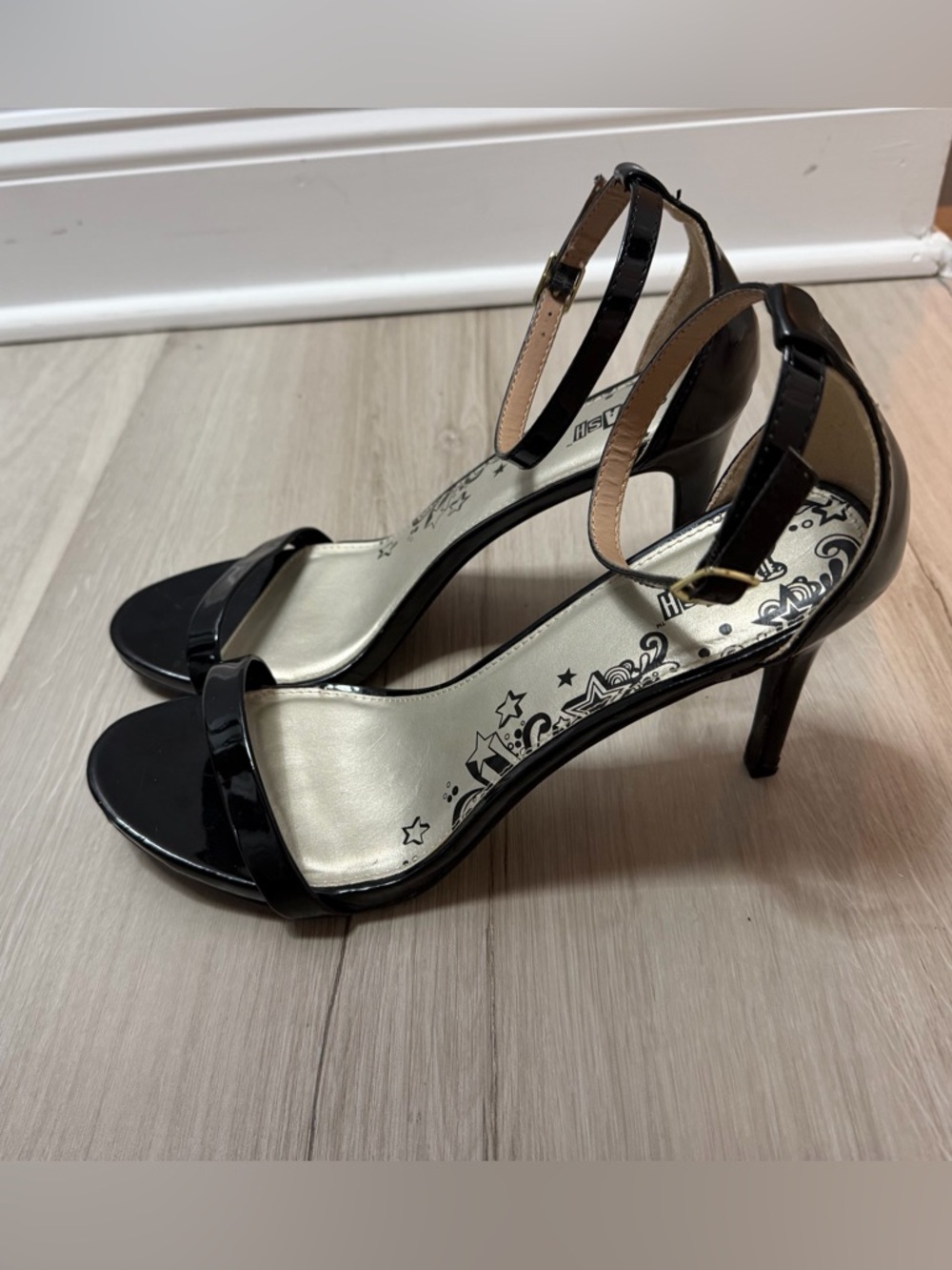 Black Patent Ankle-Strap Heels